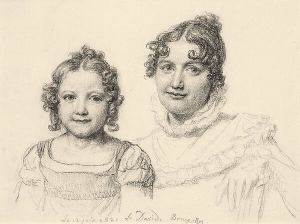 Portrait of Pauline Jeanin, née David, and Her Daughter Emilie, Jacques Louis David (French, Paris 1748–1825 Brussels), Black chalk 