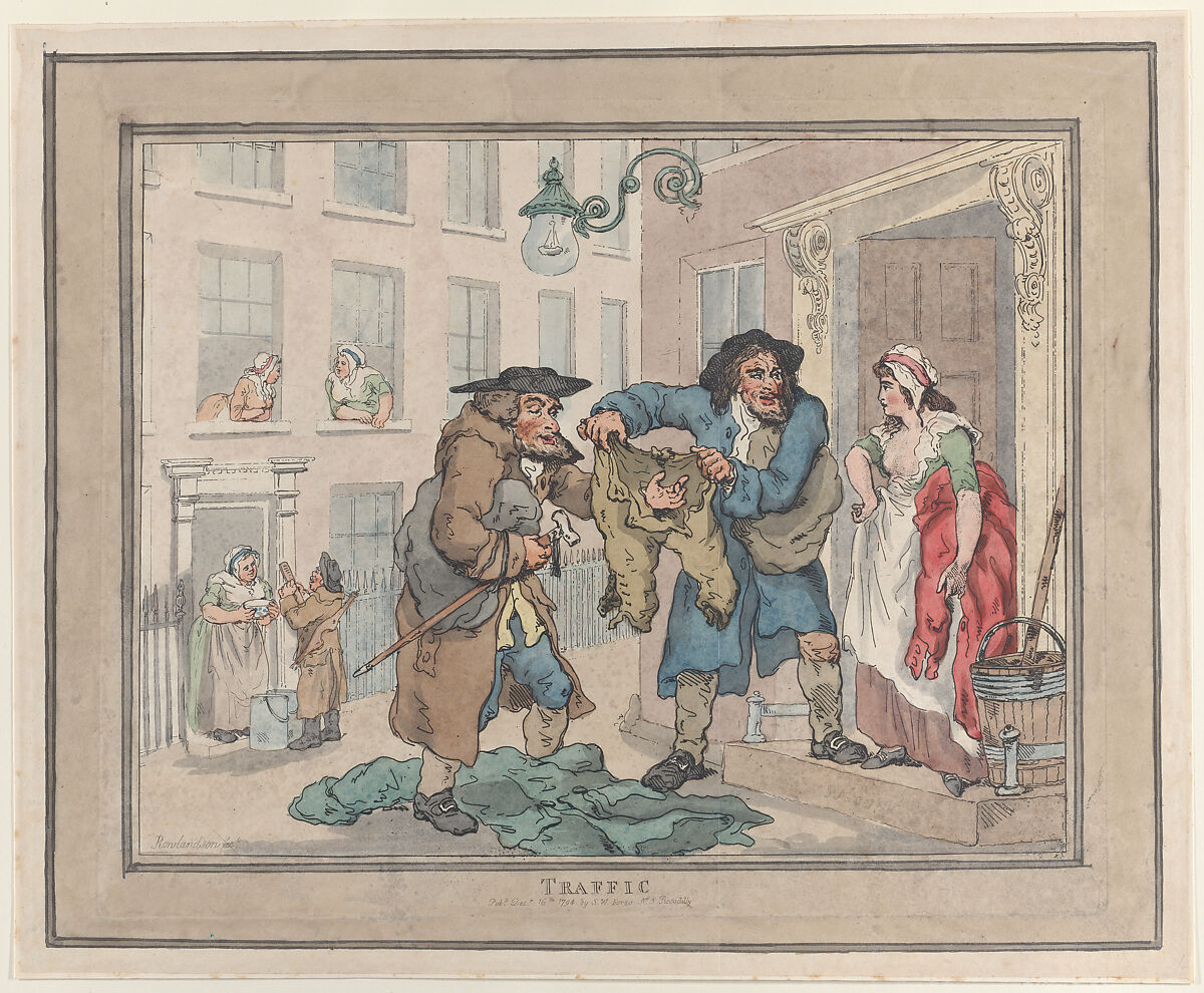 Traffic, Thomas Rowlandson (British, London 1757–1827 London), Hand-colored etching with aquatint