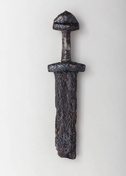 Sword Hilt and Partial Blade, Steel, silver, wood, Scandinavian