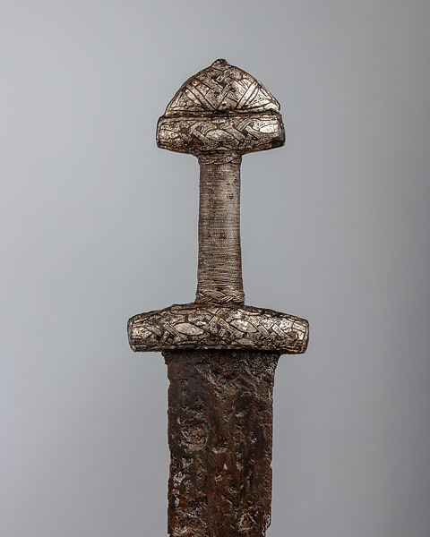 Sword Hilt and Partial Blade, Steel, silver, wood, Scandinavian