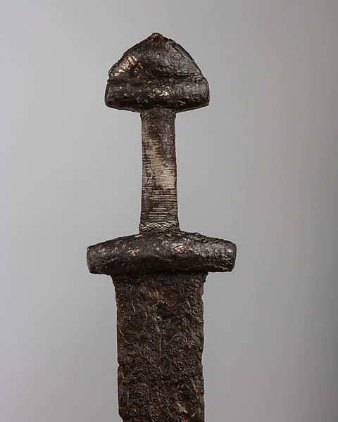 Sword Hilt and Partial Blade, Steel, silver, wood, Scandinavian