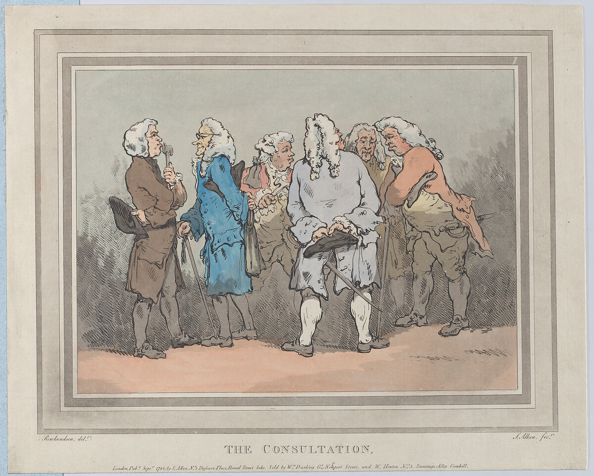 The Consultation, After Thomas Rowlandson (British, London 1757–1827 London), Hand-colored etching and aquatint 