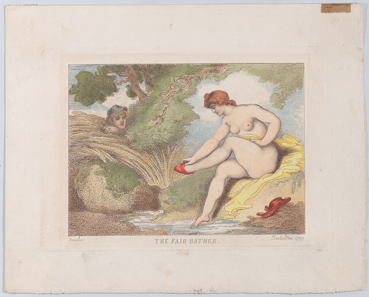 The Fair Bather, Thomas Rowlandson (British, London 1757–1827 London), Hand-colored etching, printed in brown ink 