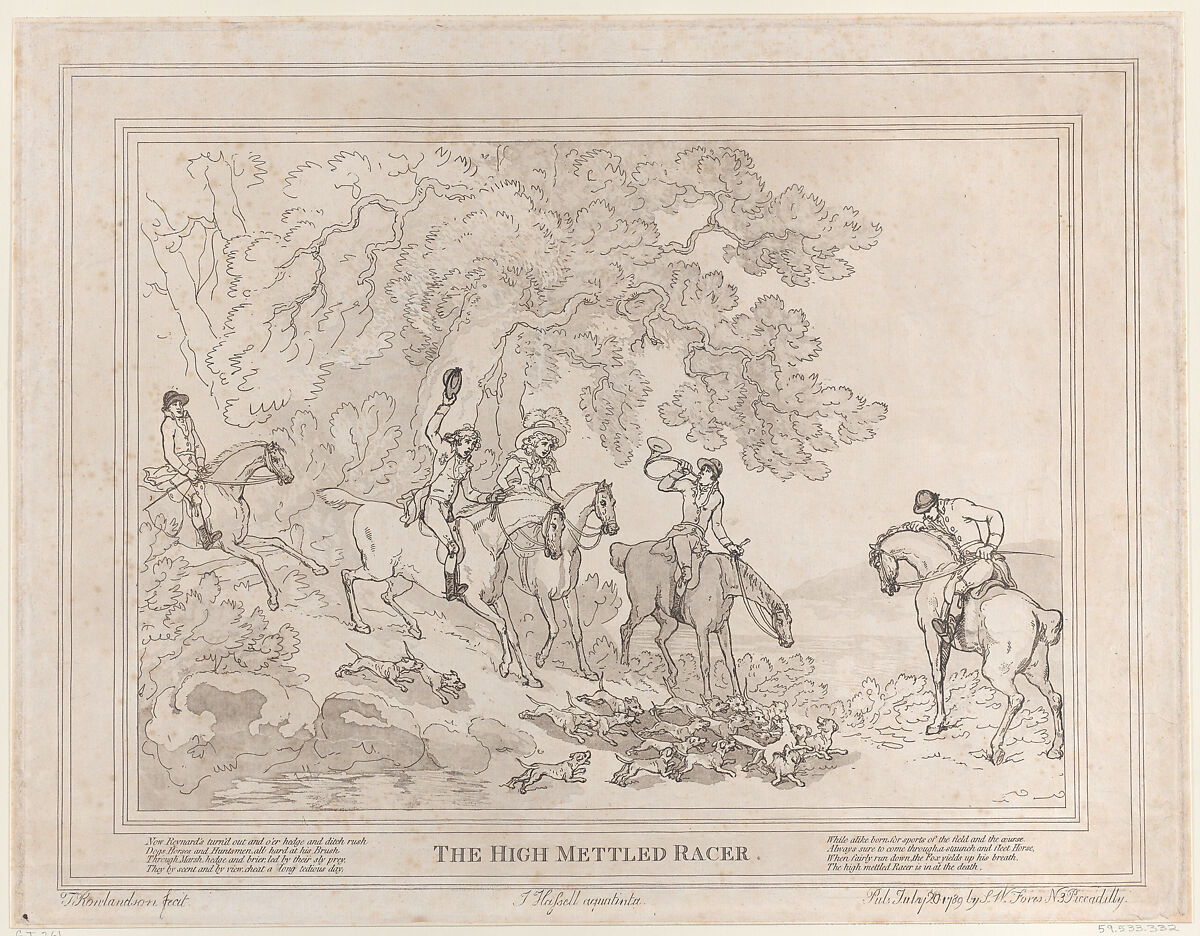 The Hunter (from The Life of a Racehorse, or The High-Mettled Racer), Etched by Thomas Rowlandson (British, London 1757–1827 London), Etching and aquatint 