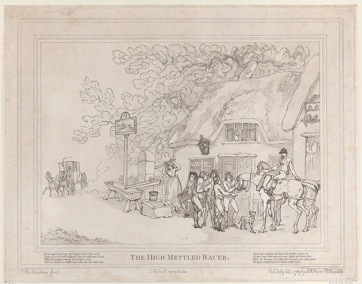 The Post Horse (from The Life of a Racehorse, or The High-Mettled Racer), Etched by Thomas Rowlandson (British, London 1757–1827 London), Etching and aquatint 