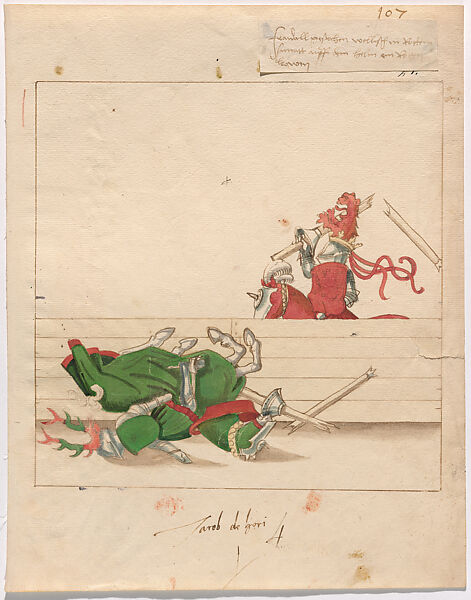 Italian Joust of Peace Between Jacob de Heere and Freydal, Design for Freydal, Pen in brown and black ink with watercolor over black chalk and lead point on laid paper, South German 