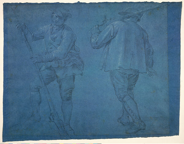 Two Hunters, Goya (Francisco de Goya y Lucientes) (Spanish, Fuendetodos 1746–1828 Bordeaux), Pen and ink on blue paper 