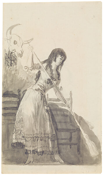 Recto: Woman Arranging her Hair; Verso: Woman Sweeping, Goya (Francisco de Goya y Lucientes) (Spanish, Fuendetodos 1746–1828 Bordeaux), Brush and point of brush, carbon black washes, on laid paper 