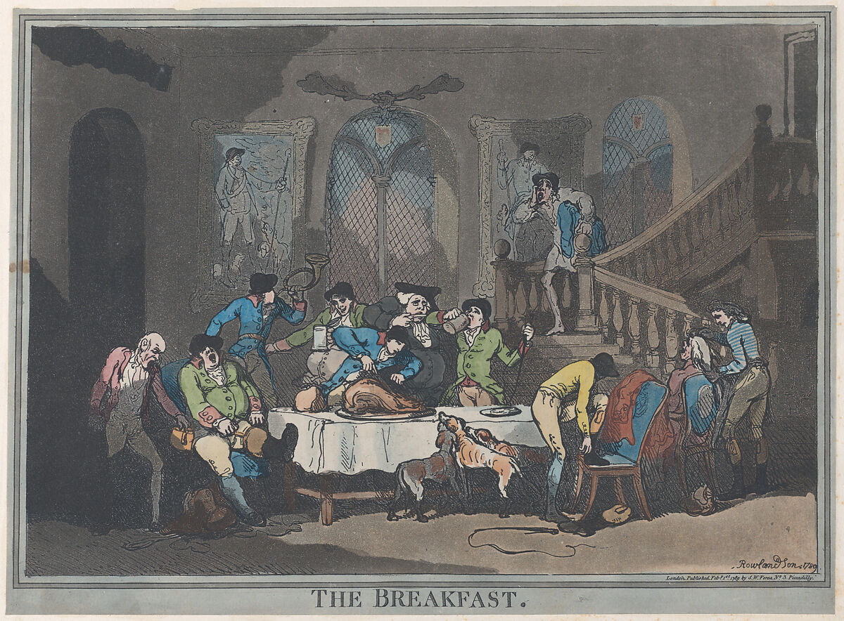 The Breakfast, Thomas Rowlandson (British, London 1757–1827 London), Hand-colored etching and aquatint 