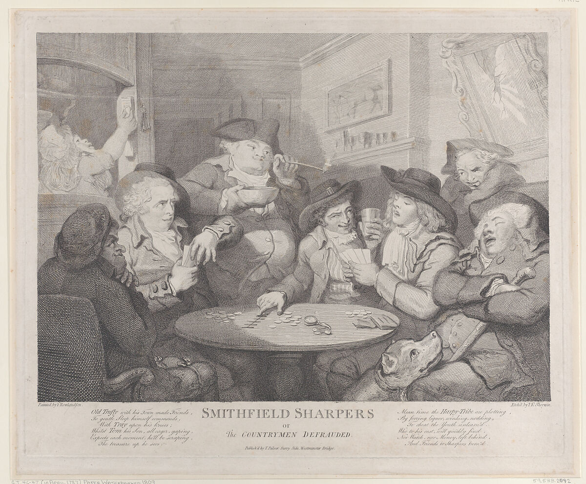 Smithfield Sharpers, or the Countryman Defrauded, John Keyse Sherwin (British, East Dean, Sussex 1751–1790 London), Etching 