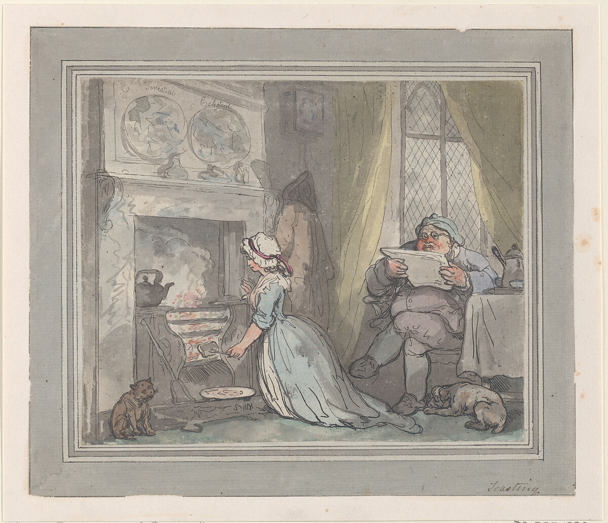 Toasting, Thomas Rowlandson (British, London 1757–1827 London), Hand-colored etching and aquatint 