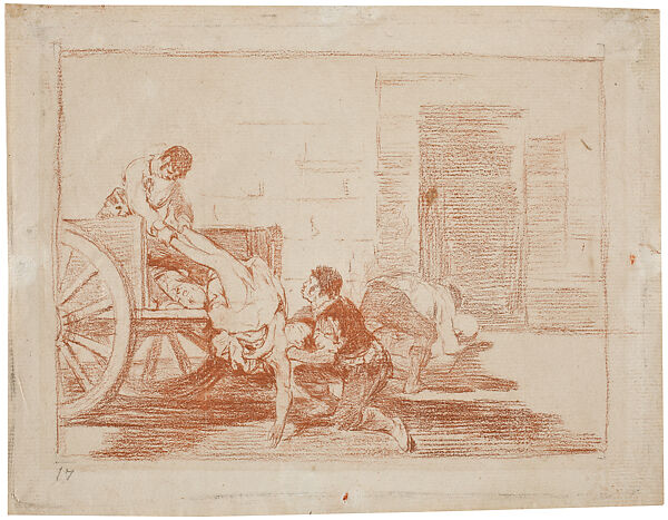 Preparatory drawing for Plate 64, Cartloads, from the Disasters of War, Goya (Francisco de Goya y Lucientes) (Spanish, Fuendetodos 1746–1828 Bordeaux), Red chalk on laid paper 
