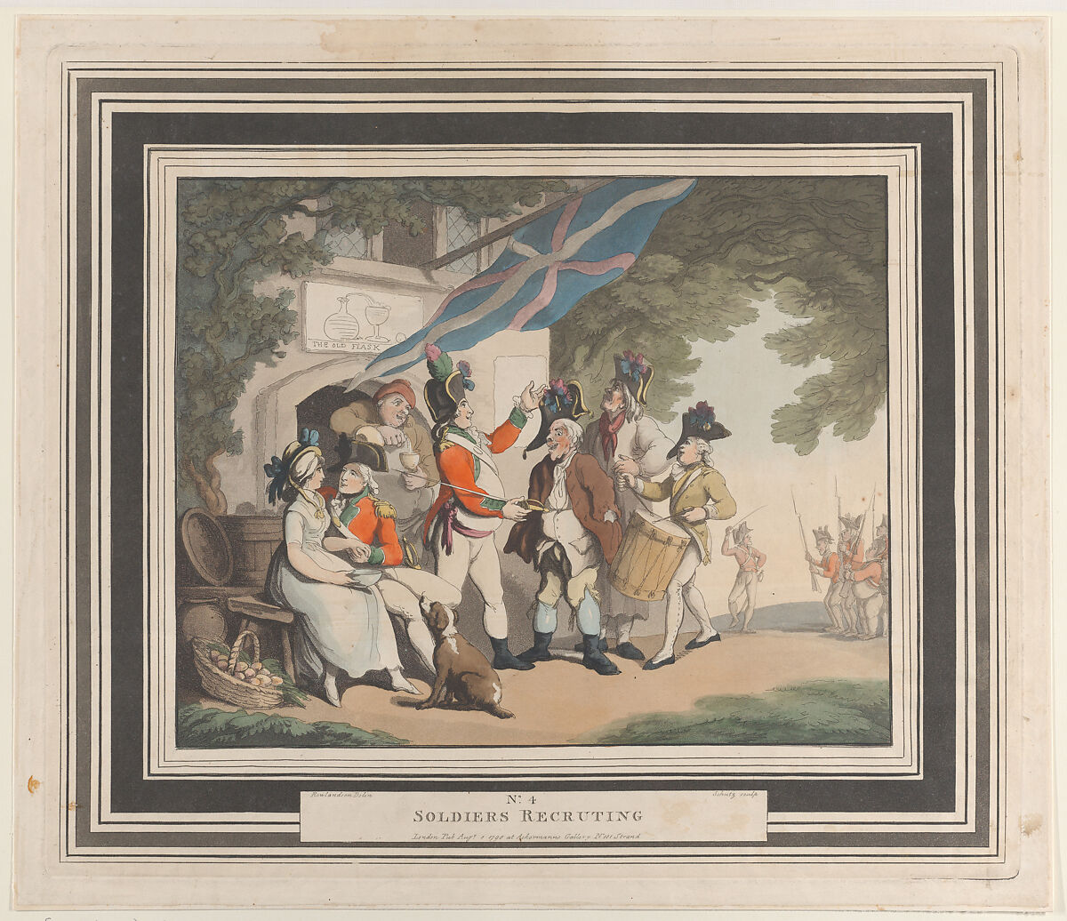 No. 4: Soldiers Recruiting, Heinrich Joseph Schütz (German, Frankfurt 1760–1822 Frankfurt), Hand-colored etching and aquatint 