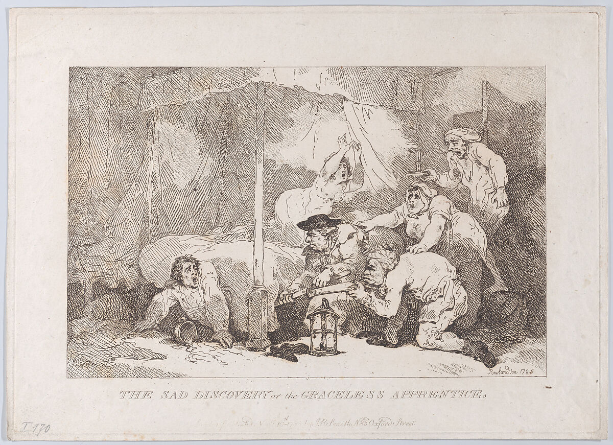 The Sad Discovery of the Graceless Apprentice, Thomas Rowlandson (British, London 1757–1827 London), Etching 