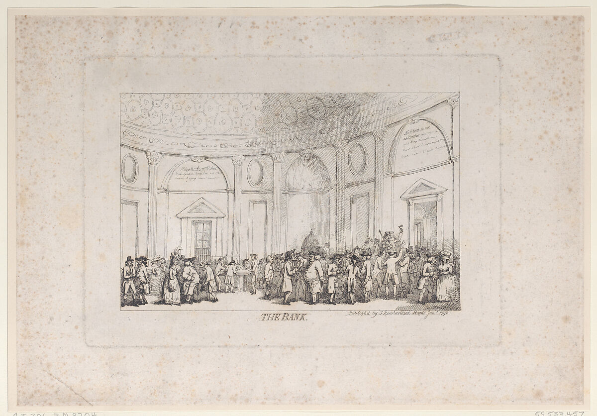 The Bank, Thomas Rowlandson (British, London 1757–1827 London), Etching 