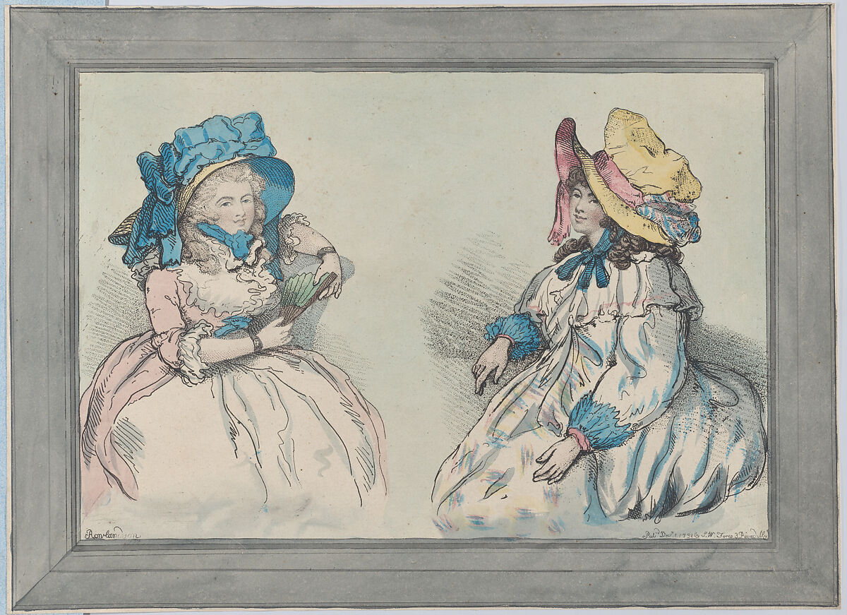 Beauties, Thomas Rowlandson (British, London 1757–1827 London), Soft-ground etching and stipple engraving, hand-colored 