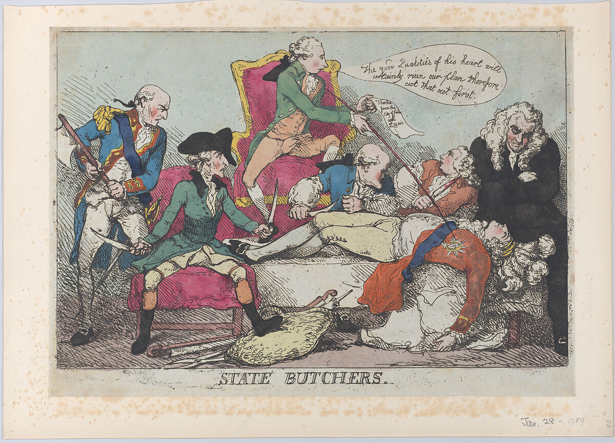 State Butchers, Thomas Rowlandson (British, London 1757–1827 London), Hand-colored etching 