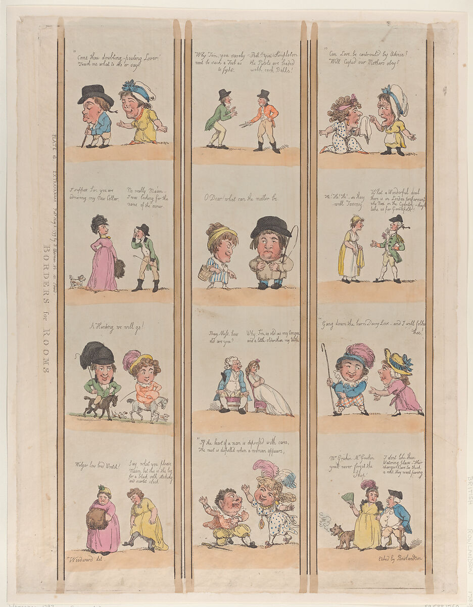 Borders for Rooms, Extravaganzas Plate 6, Thomas Rowlandson (British, London 1757–1827 London), Hand-colored etching 