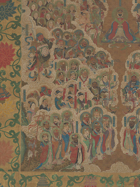 Thousand-Armed, Thousand-Eyed Guanyin, Zhou Bangzhang (Chinese, active early 17th century), Hanging scroll; ink and color on silk with painted border, China