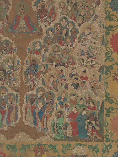 Thousand-Armed, Thousand-Eyed Guanyin, Zhou Bangzhang (Chinese, active early 17th century), Hanging scroll; ink and color on silk with painted border, China