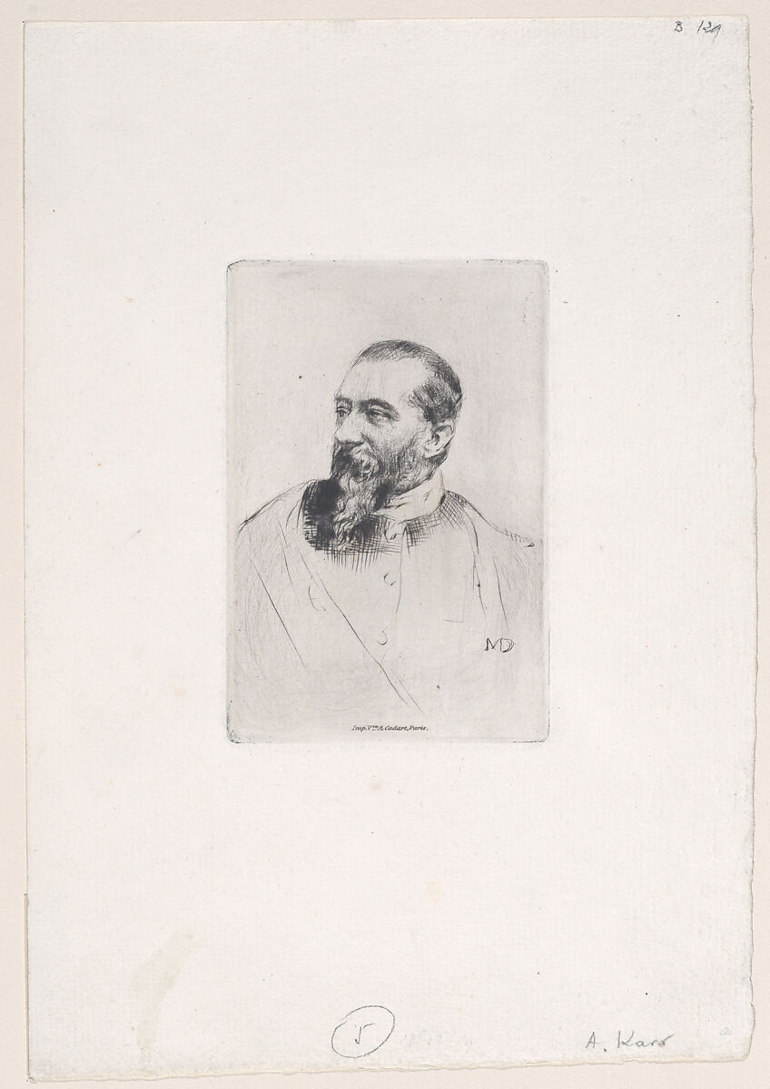 Portrait of Alphonse Karr, Marcellin Desboutin (French, Cérilly 1823–1902 Nice), Drypoint; third state of three 