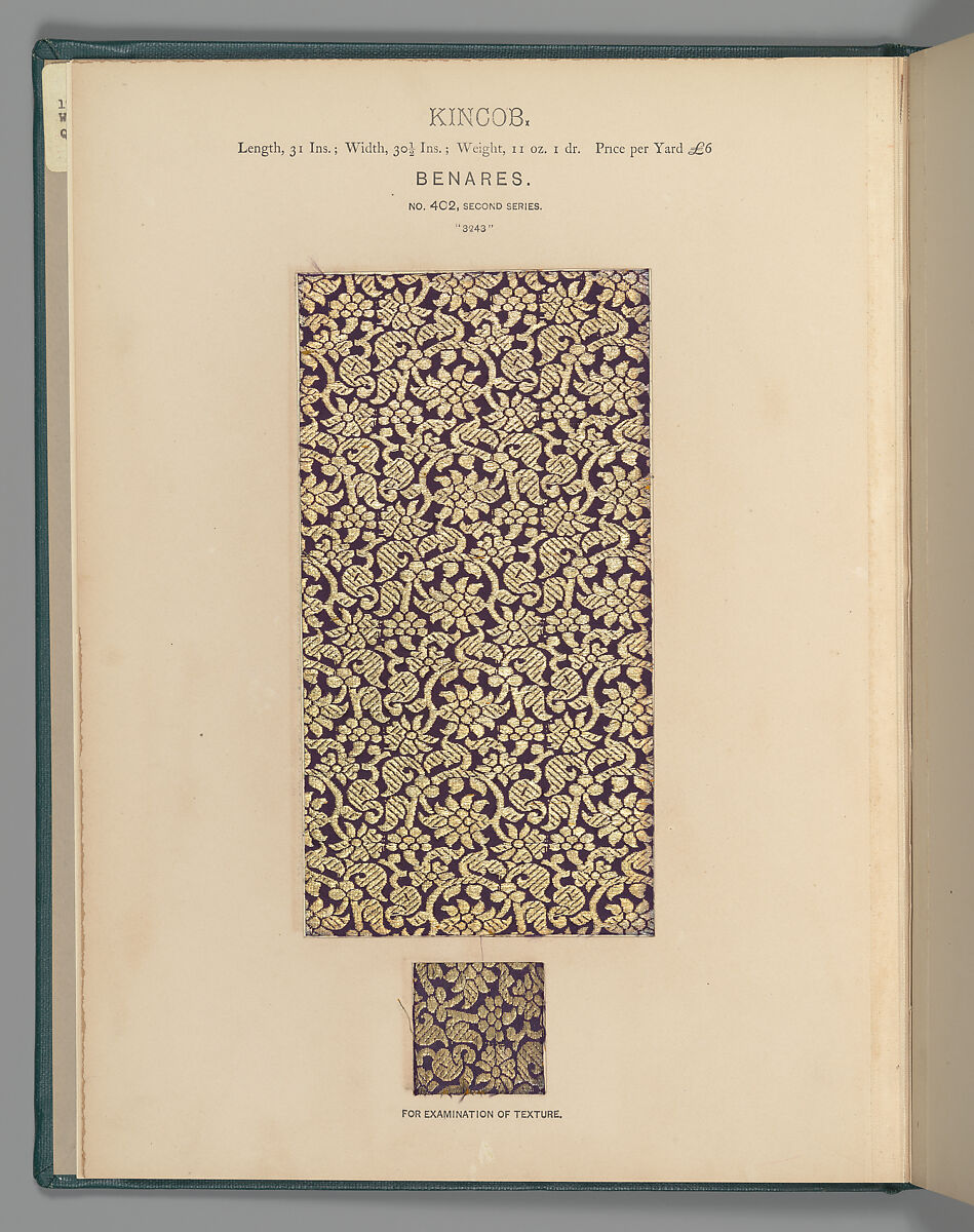 Collection of specimens and illustrations of the textile manufactures of India. Second series : Kincobs, Nos. 401 to 458, John Forbes Watson (Scottish, 1827–1892)