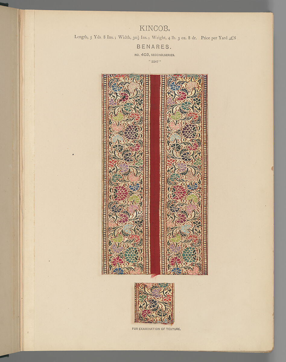 Collection of specimens and illustrations of the textile manufactures of India. Second series : Kincobs, Nos. 401 to 458, John Forbes Watson (Scottish, 1827–1892) 