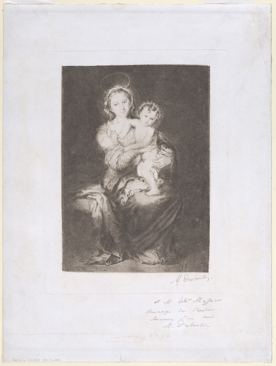 Virgin and Child, after Murillo, Marcellin Desboutin (French, Cérilly 1823–1902 Nice), Etching and drypoint 