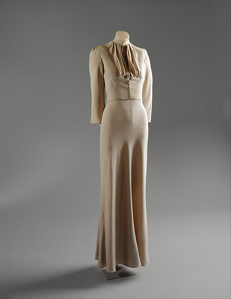 Wedding ensemble, Mainbocher (French and American, founded 1930), silk, leather, straw, coq feathers, French 