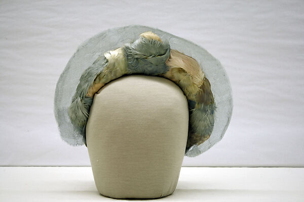 Wedding ensemble, Mainbocher (French and American, founded 1930), silk, leather, straw, coq feathers, French