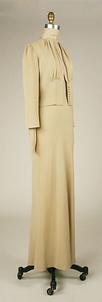 Wedding ensemble, Mainbocher (French and American, founded 1930), silk, leather, straw, coq feathers, French