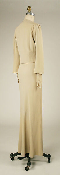 Wedding ensemble, Mainbocher (French and American, founded 1930), silk, leather, straw, coq feathers, French
