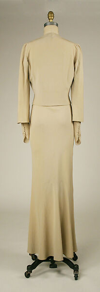 Wedding ensemble, Mainbocher (French and American, founded 1930), silk, leather, straw, coq feathers, French