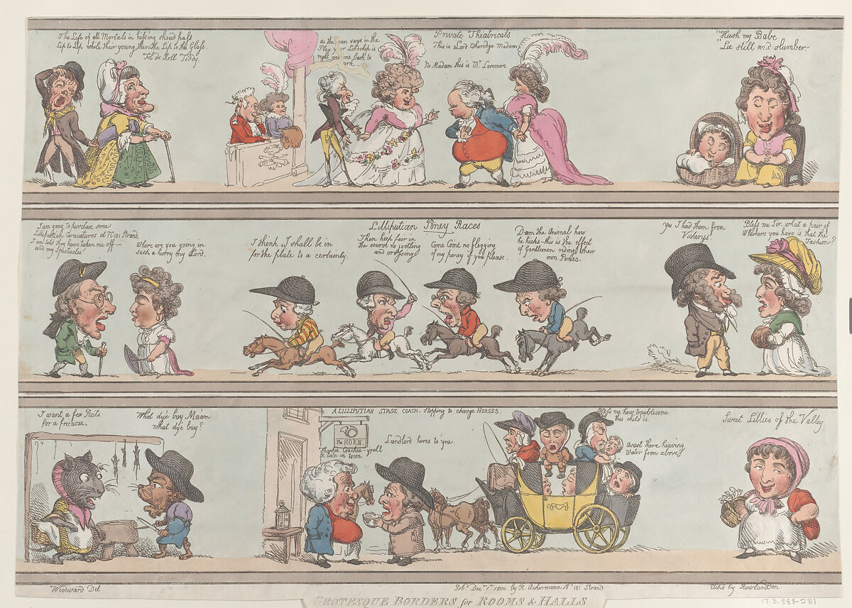 Grotesque Borders for Rooms & Halls, Thomas Rowlandson (British, London 1757–1827 London), Hand-colored etching 