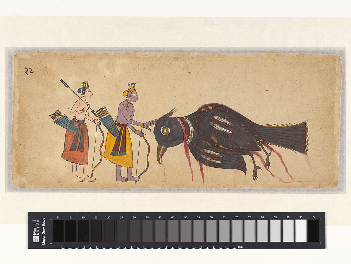 Double-sided folio from a Ramayana series, Opaque watercolor on paper, India, Himachal Pradesh, unidentified sub-school