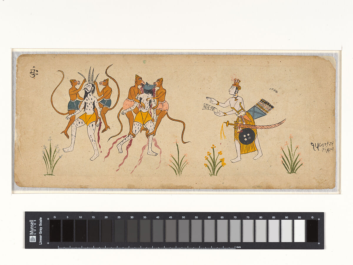 Double-sided folio from a Ramayana series, Opaque watercolor on paper, India, Himachal Pradesh, unidentified sub-school 