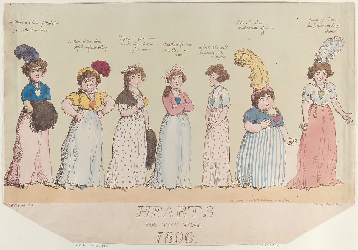 Hearts for the Year 1800, Thomas Rowlandson (British, London 1757–1827 London), Hand-colored etching 