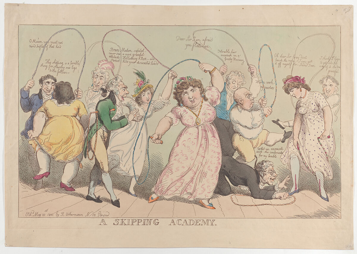 A Skipping Academy, Thomas Rowlandson (British, London 1757–1827 London), Hand-colored etching 