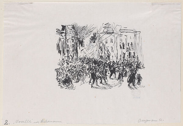 Outbreak of the Fire at the Fair (Ausbruch Der Feuersbrunst Auf Dem Jahrmarkt), from Novelle, After Max Liebermann (German, Berlin 1847–1935 Berlin), Line block; proof 