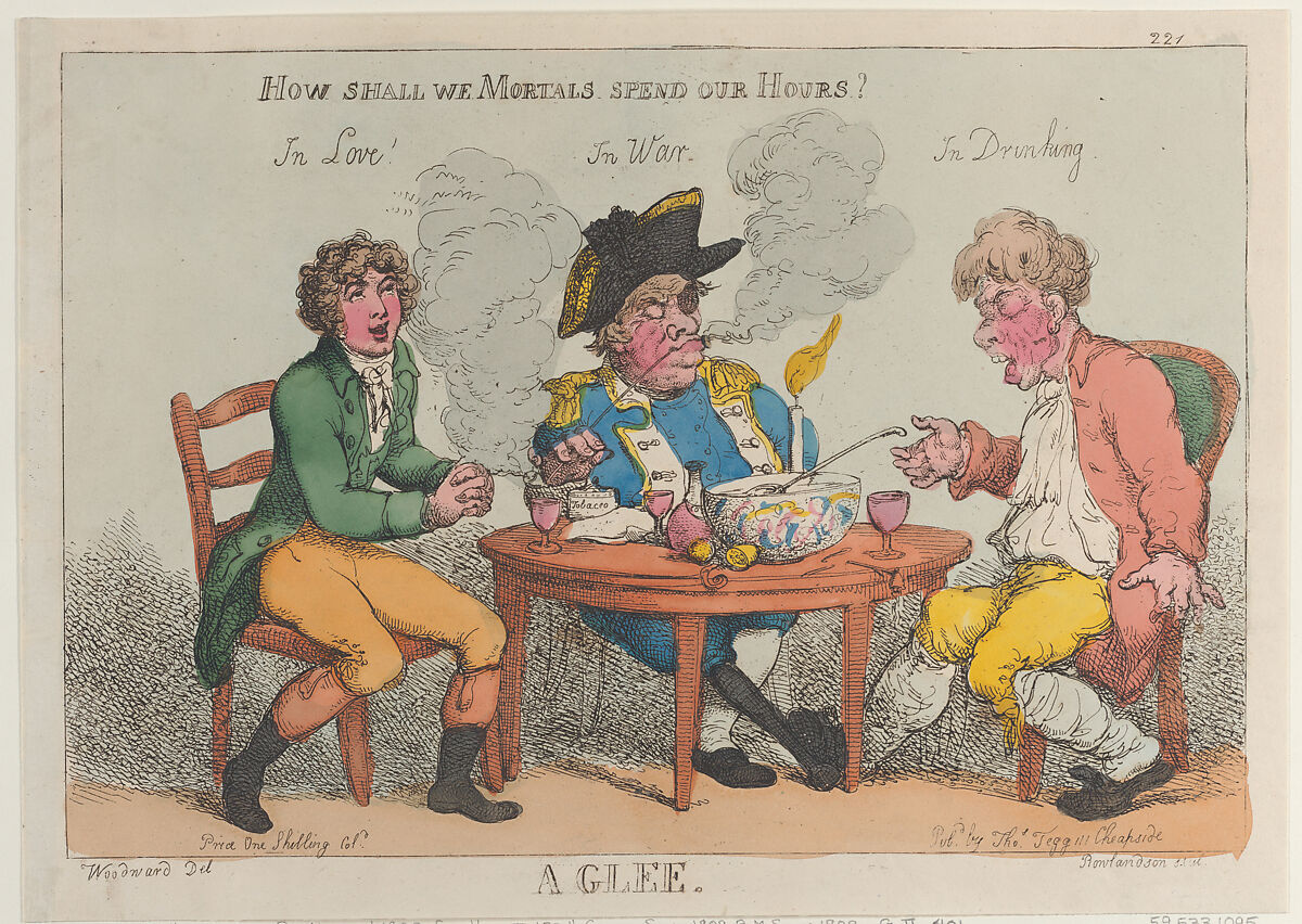A Glee, Thomas Rowlandson (British, London 1757–1827 London), Hand-colored etching 