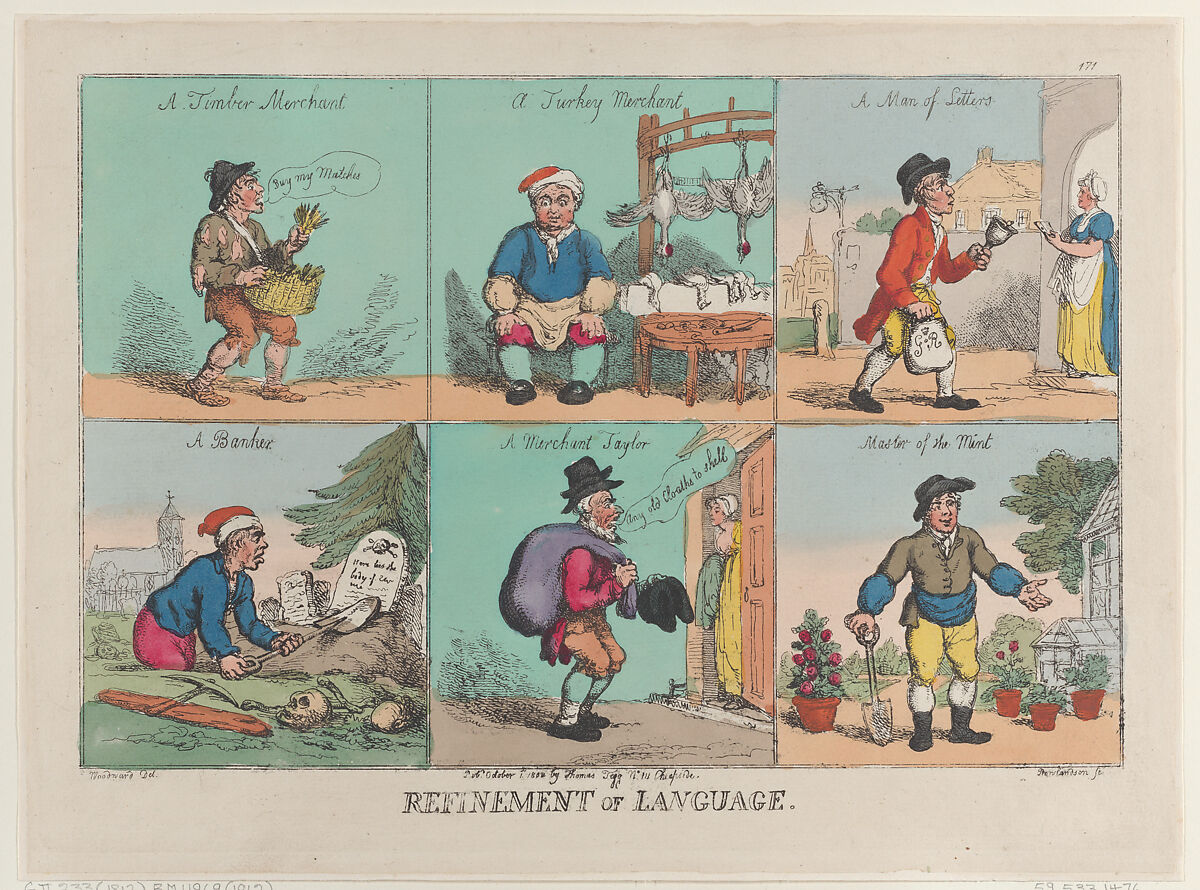 Refinement of Language, Thomas Rowlandson (British, London 1757–1827 London), Hand-colored etching