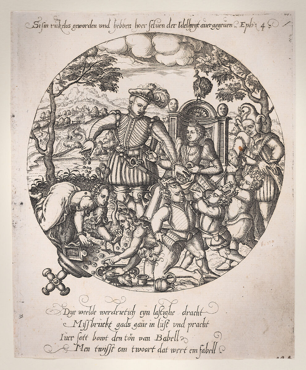 They have become foolhardy and have given themselves over to vanity (Ephesians 4:19), plate 2  from a series of Four Allegories of the Netherlands, Anonymous, Netherlandish, 16th century, Etching 