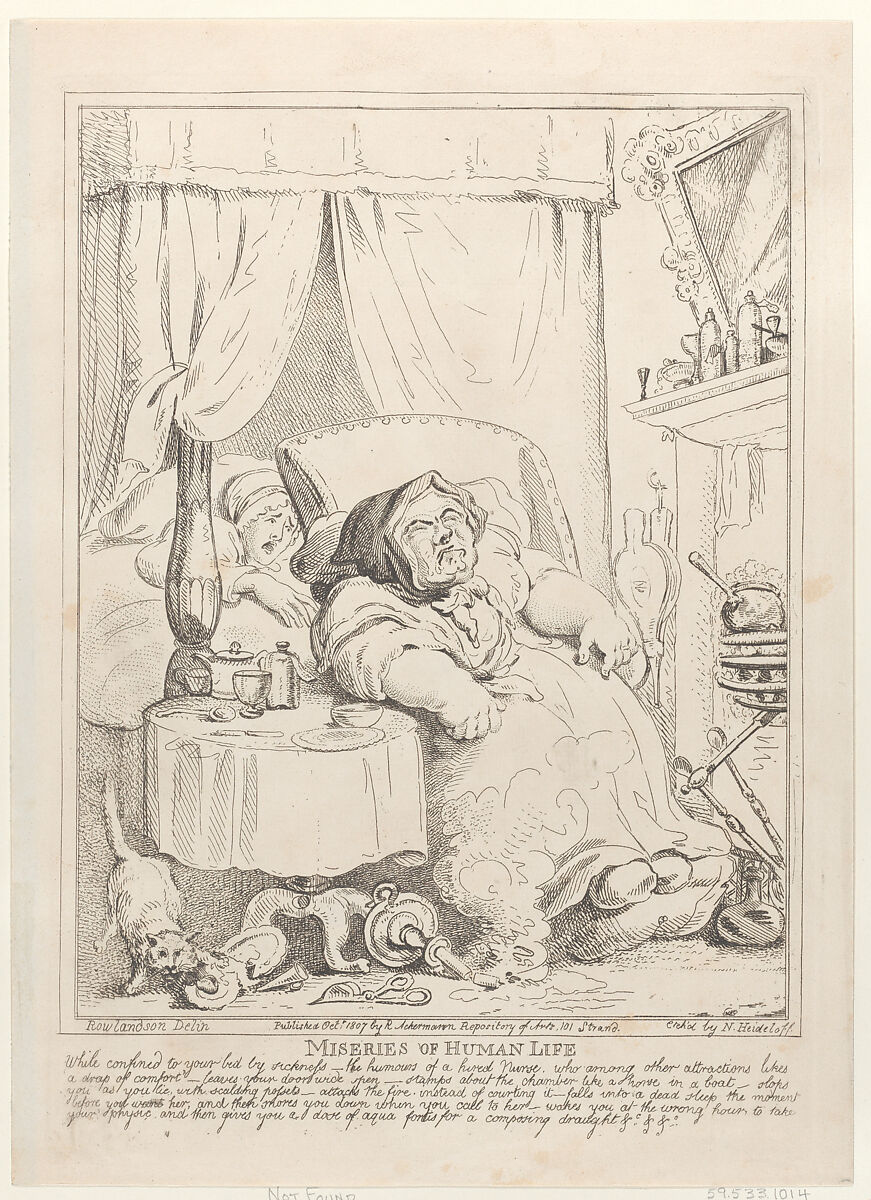 Miseries of Human Life: "While confined to your bed by sickness...", Nicolaus Heideloff (German, Stuttgart 1761–1837 The Hague), Etching 