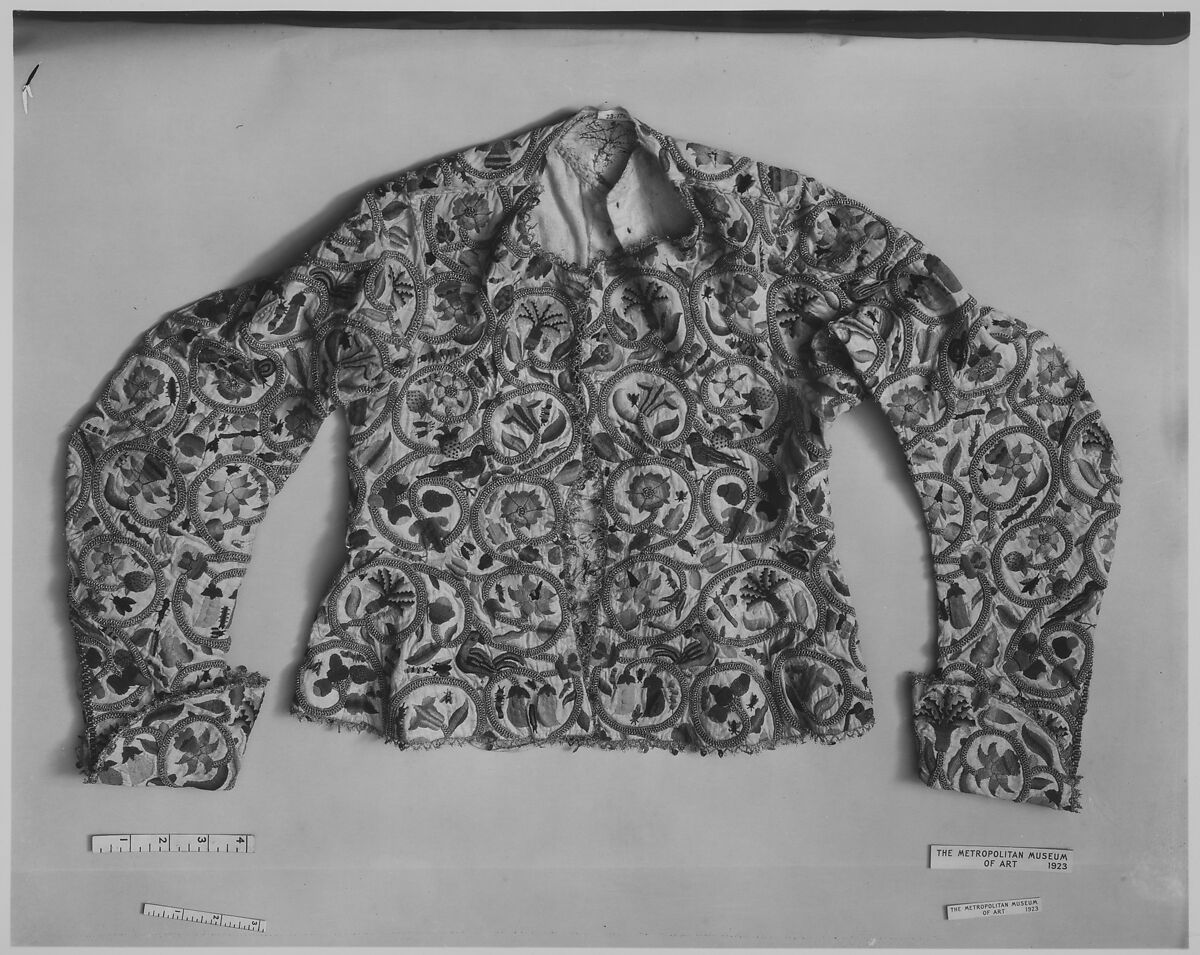 Waistcoat, linen, silk, metal, British