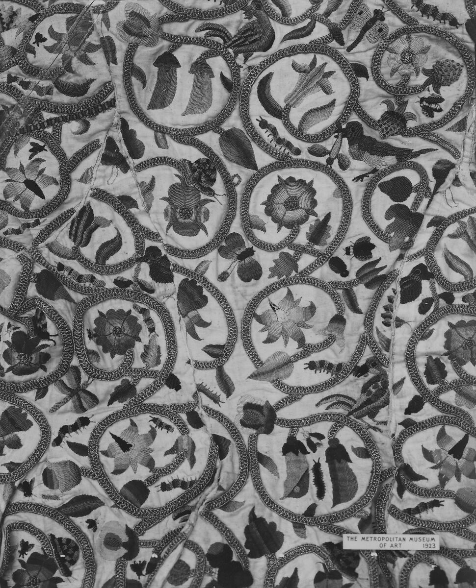 Waistcoat, linen, silk, metal, British