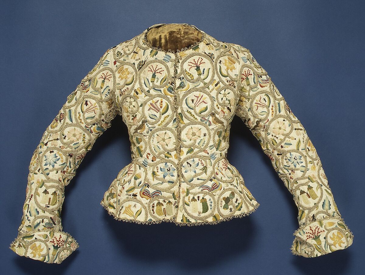 Waistcoat, linen, silk, metal, British