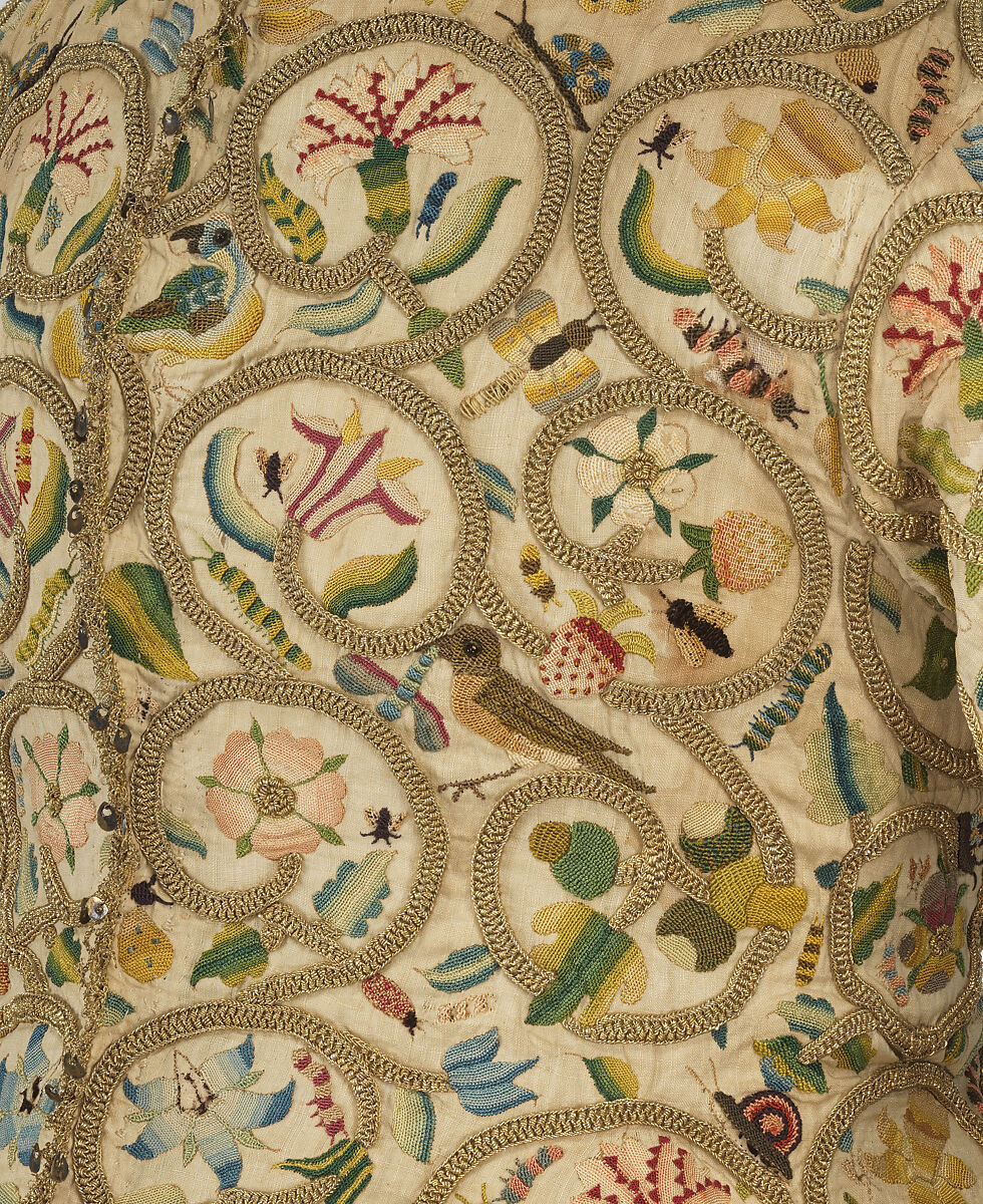 Waistcoat, linen, silk, metal, British