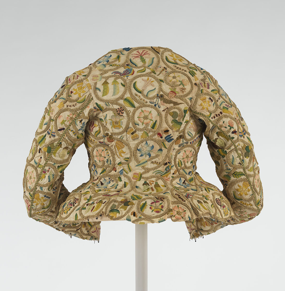 Waistcoat, linen, silk, metal, British