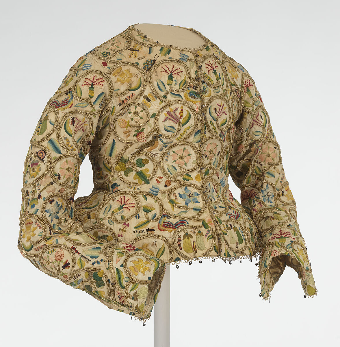 Waistcoat, linen, silk, metal, British