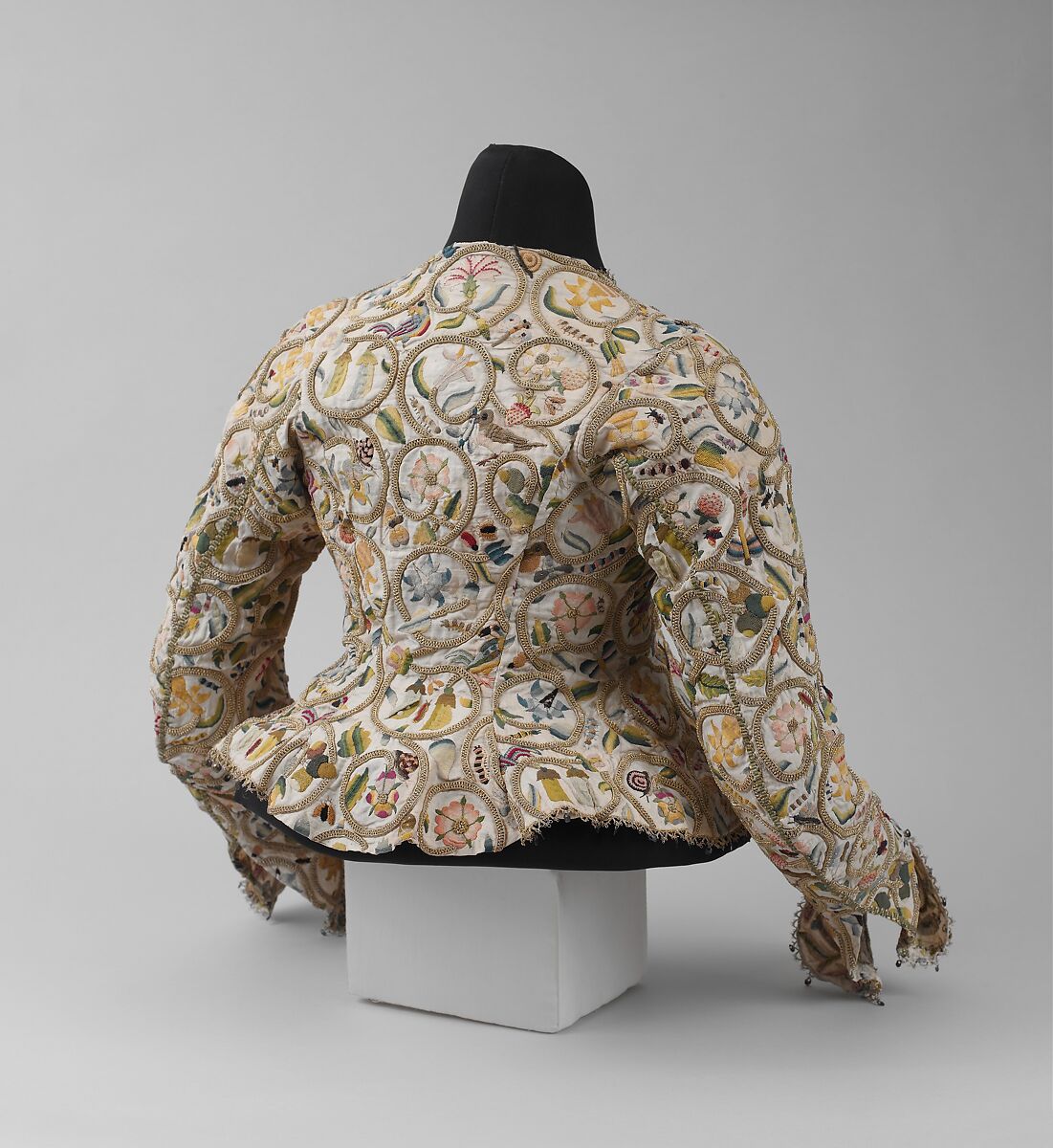 Waistcoat, linen, silk, metal, British